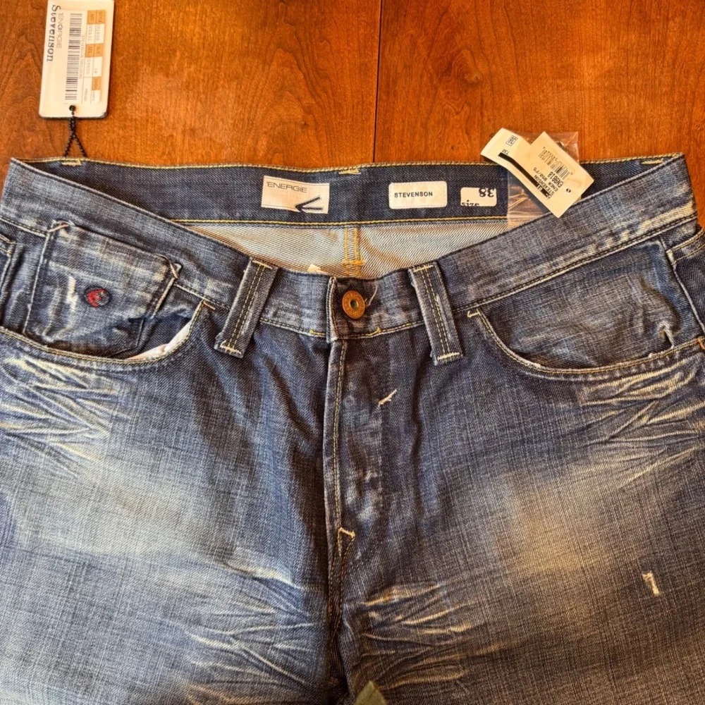 Stevenson Energie Jeans Mens 38 Blue Straight‎ Leg Whiskered Faded Denim Italy
